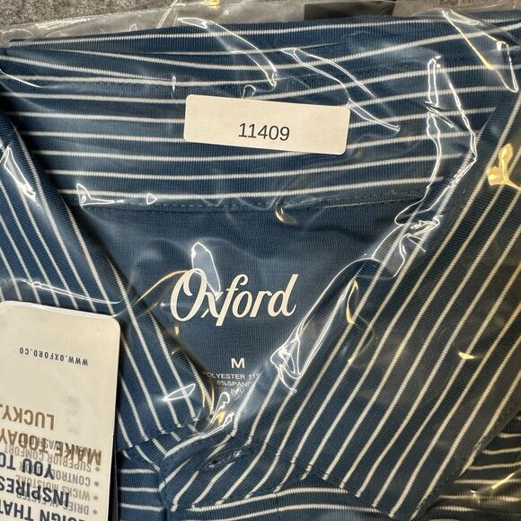 NWT Oxford Brand Men's Size M Polo Shirt Blue Make Today Lucky - Picture 7 of 7